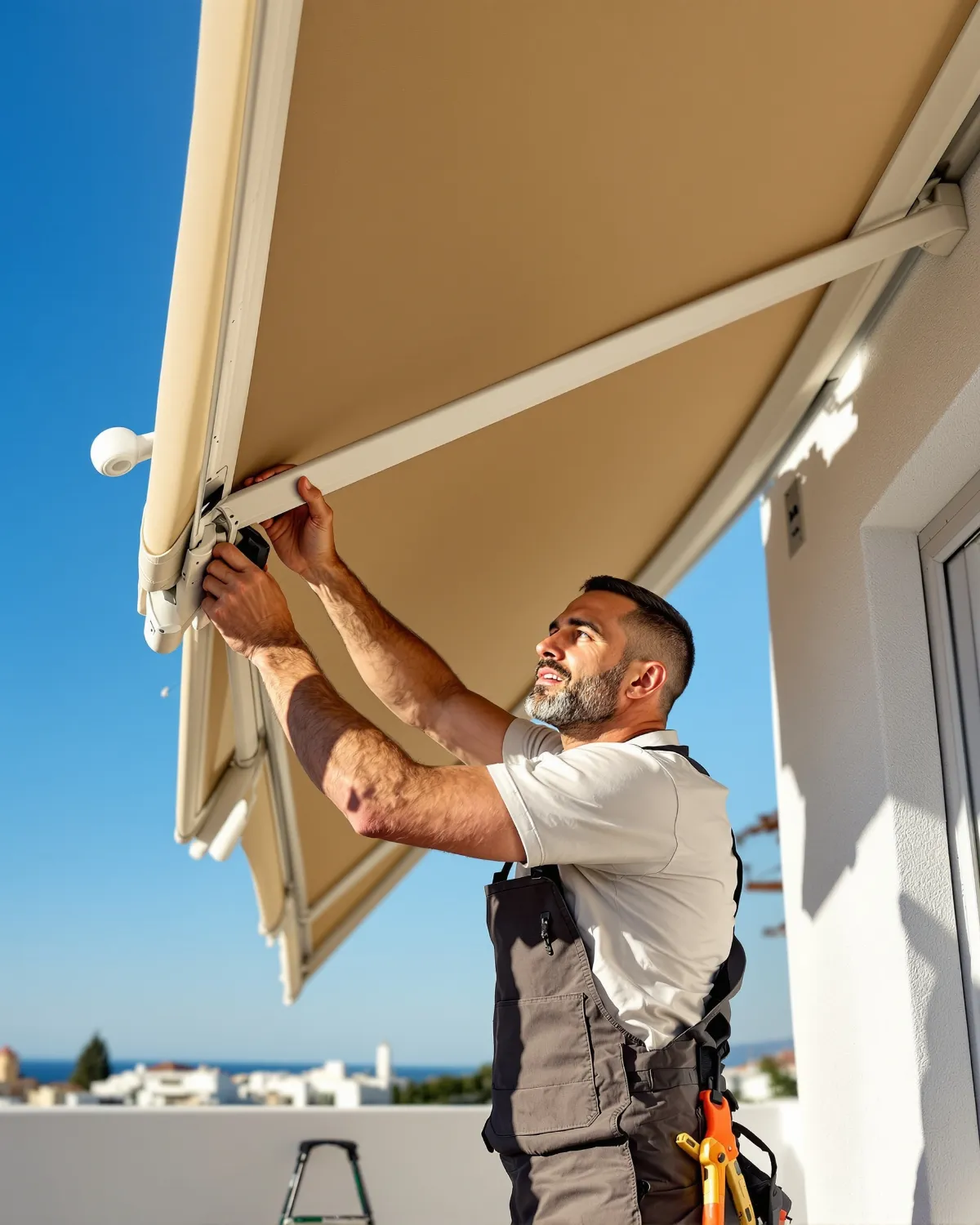 Toldero profesional en Málaga Toldero profesional en Málaga reparando un toldo